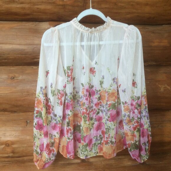 Rachel Zoe Sheer Metallic Floral Cottagecore Boho Festival Flowy Top Size Small* - Picture 2 of 3